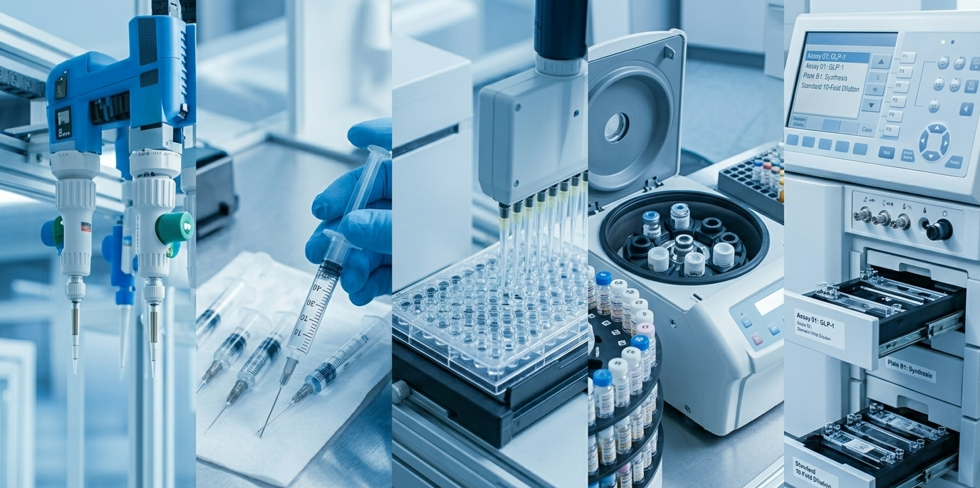 Researcher analyzing GLP-1 class peptide clinical trial data